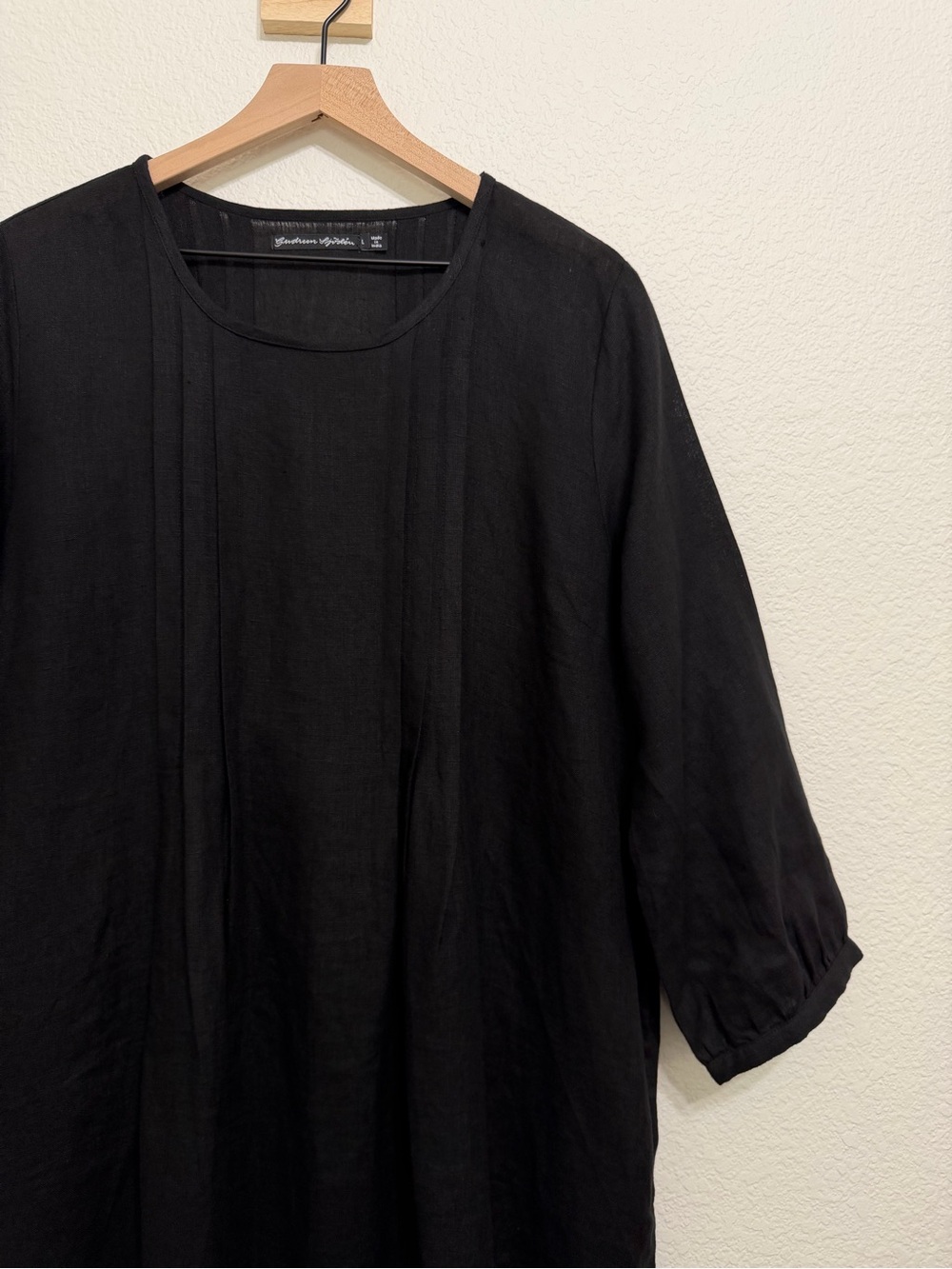 Gudren Sjoden 100% Linen Pleated Flowy Midi Dress Black Large - Picture 2 of 8